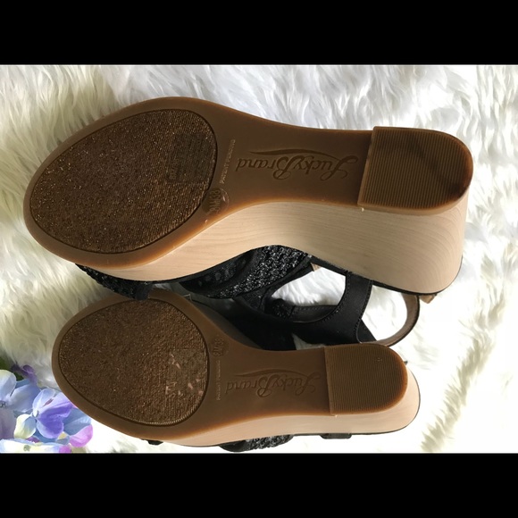Lucky Brand 🍀Black Lace Wedge Sandals - Picture 5 of 5